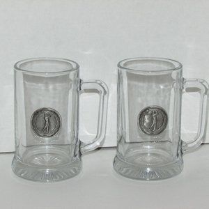2 Heavy Glass Beer Mugs Golf Golfing Theme Excellent Golfer Gift